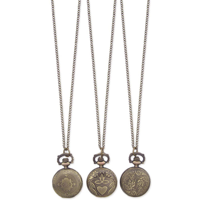 ANTIQUED GOLD POCKET WATCH NECKLACE