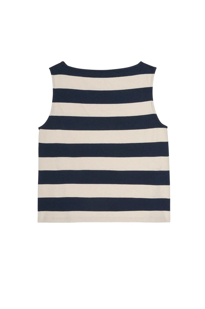 Donni – Jersey Stripe Boatneck Tank in Navy and Creme