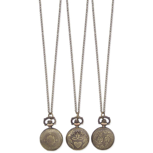 ANTIQUED GOLD POCKET WATCH NECKLACE