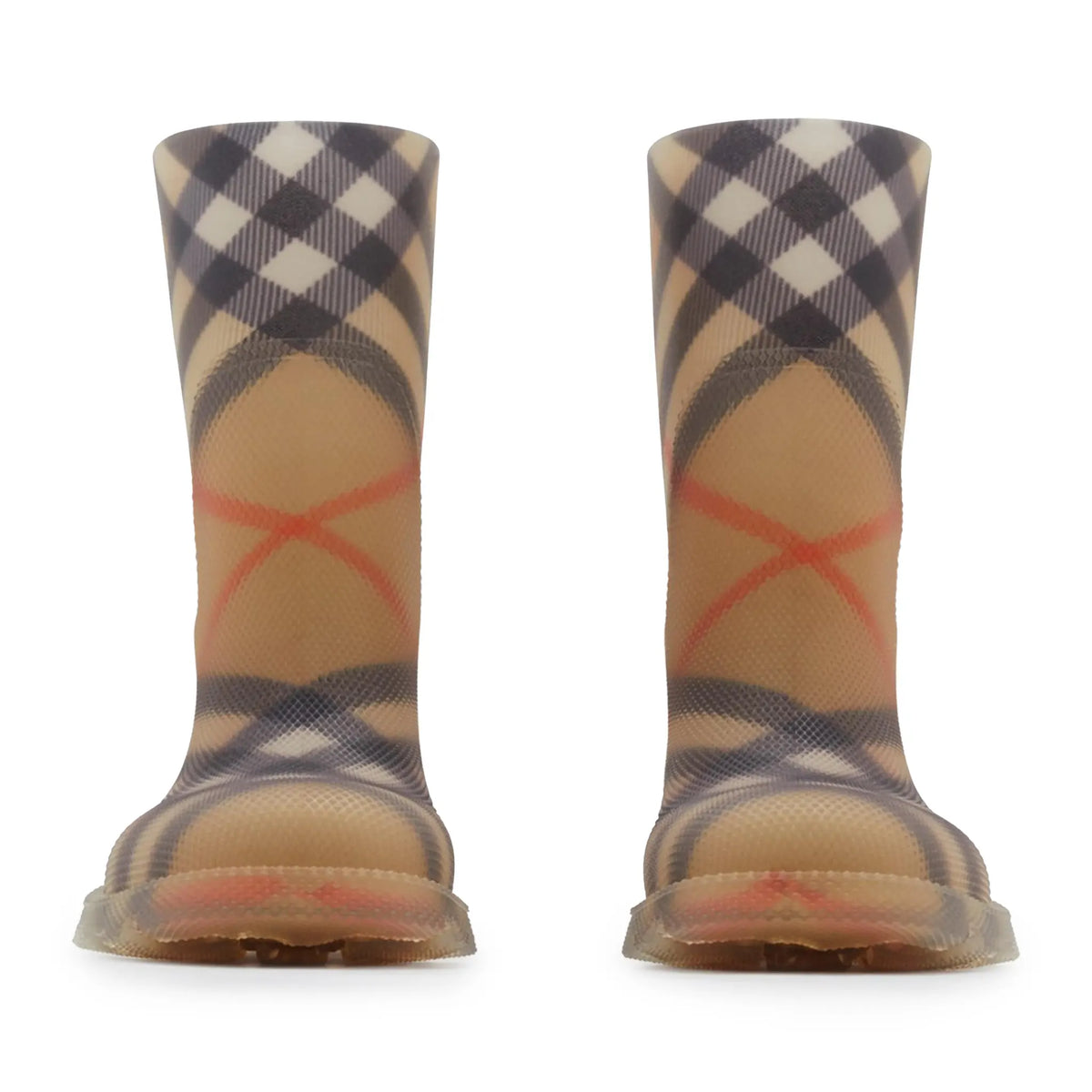 Burberry Kids Check Rubber Marsh Beige High Boots
