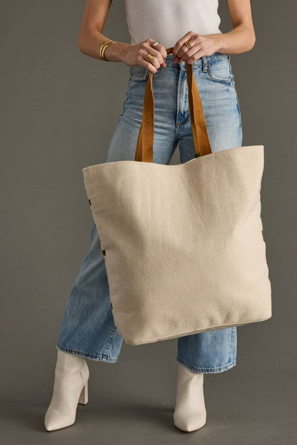 CREAM, GREEN & TAN WESTERN TOTE