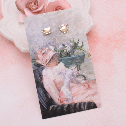 CUP OF TEA FINE ART GOLD EARRINGS