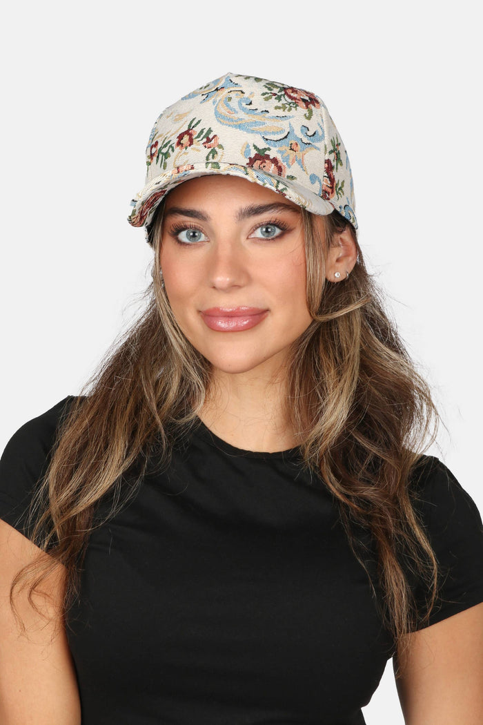 David And Young - Floral Print in Brocade 5 Panel Baseball Cap: Mauve