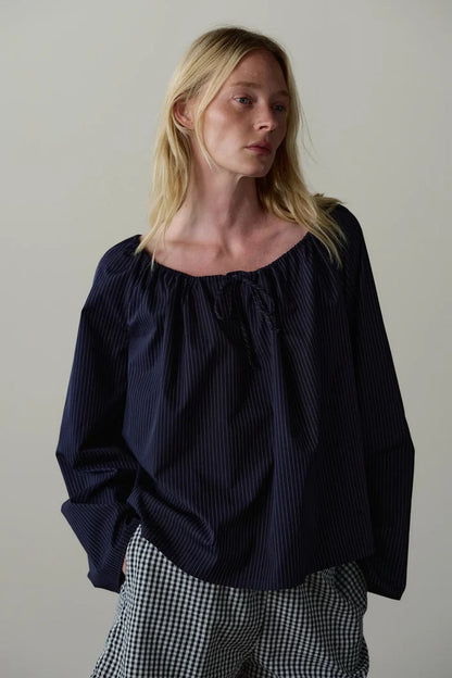 DONNI - Pop Pinstripe Tie Top in Navy