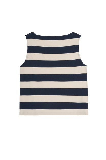 Donni – Jersey Stripe Boatneck Tank in Navy and Creme