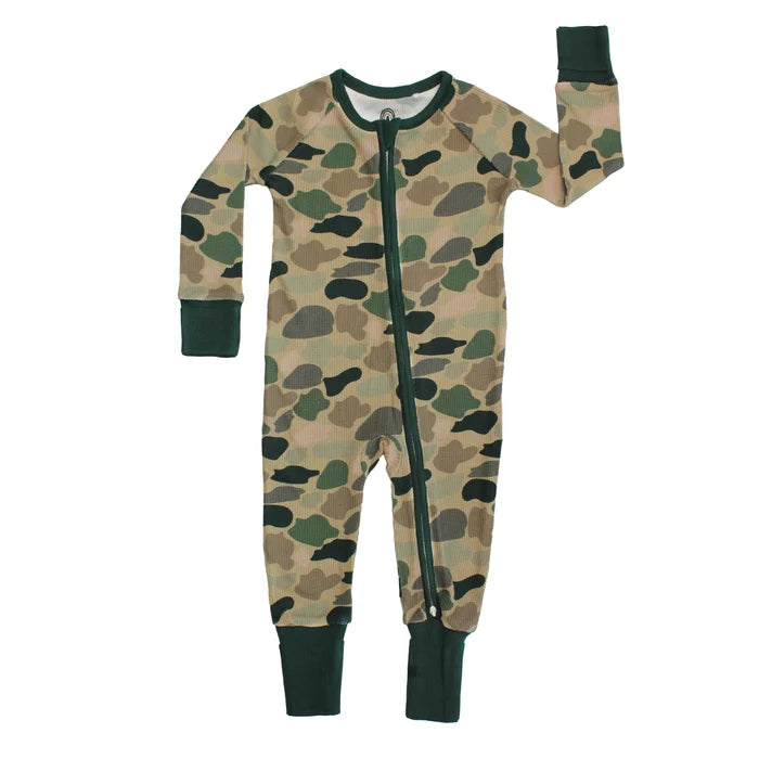Emerson and Friends - Classic Camo Waffle Knit Bamboo Convertible Footie Romper