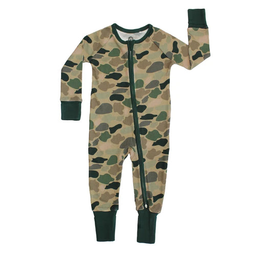 Emerson and Friends - Classic Camo Waffle Knit Bamboo Convertible Footie Romper