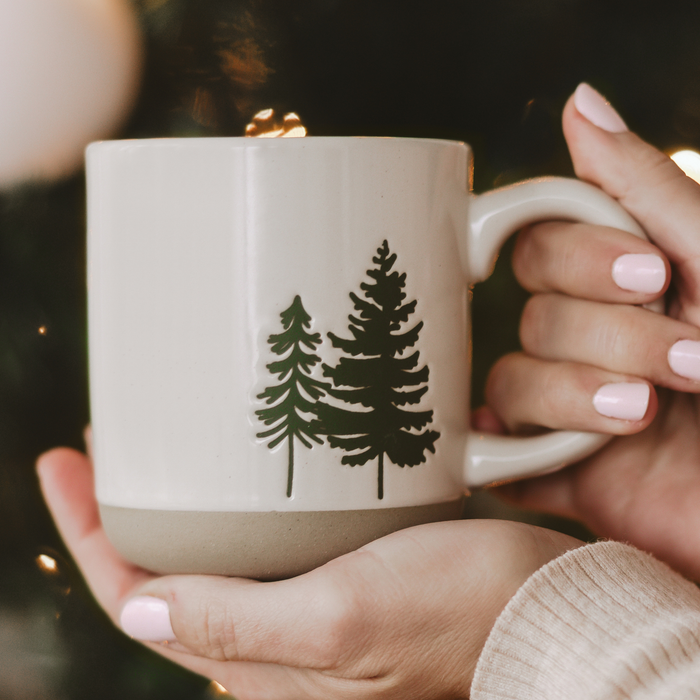 GREEN TREES STONEWARE MUG