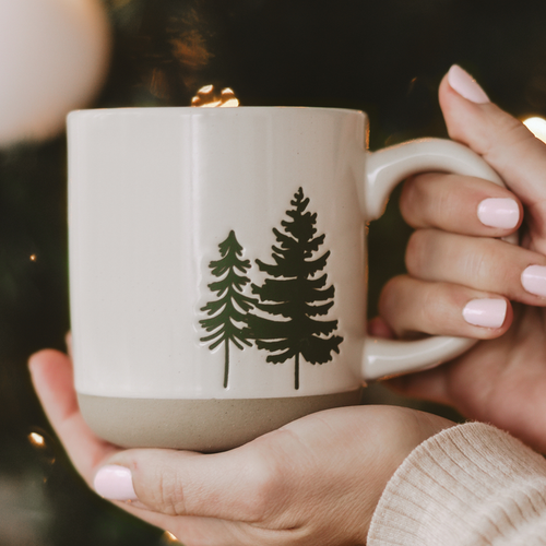 GREEN TREES STONEWARE MUG