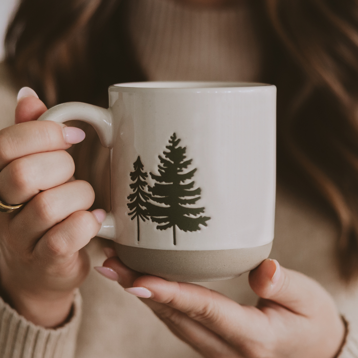 GREEN TREES STONEWARE MUG