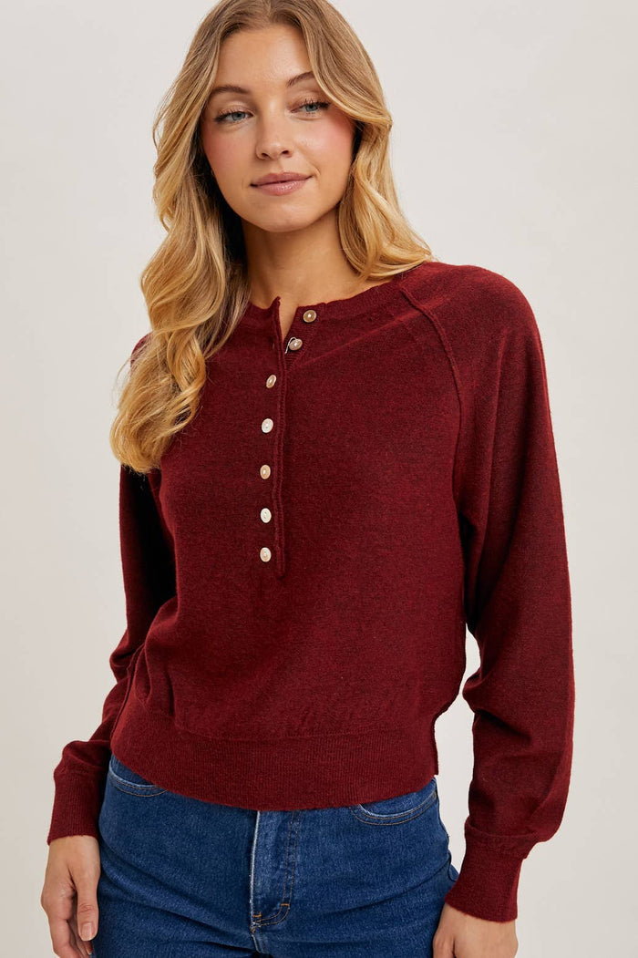 HALF-BUTTON HENLEY KNIT SWEATER