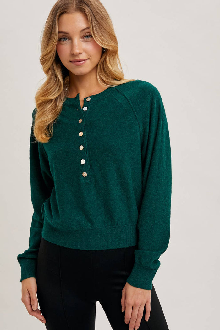 HALF-BUTTON HENLEY KNIT SWEATER