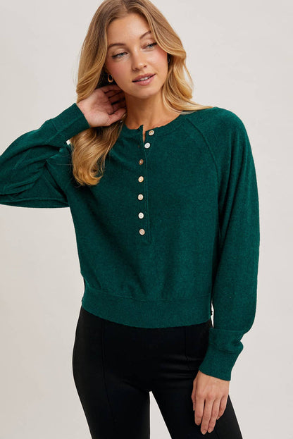 HALF-BUTTON HENLEY KNIT SWEATER