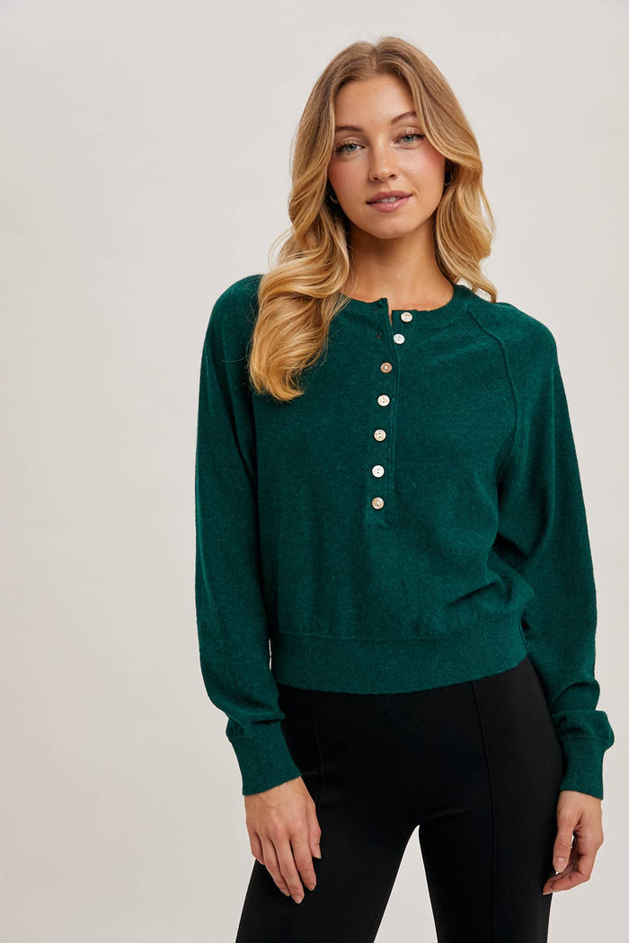 HALF-BUTTON HENLEY KNIT SWEATER