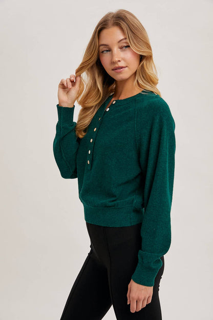 HALF-BUTTON HENLEY KNIT SWEATER
