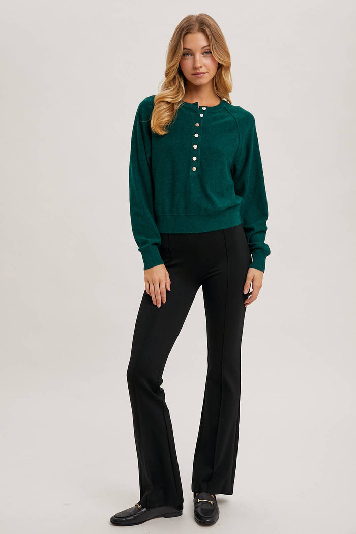 HALF-BUTTON HENLEY KNIT SWEATER