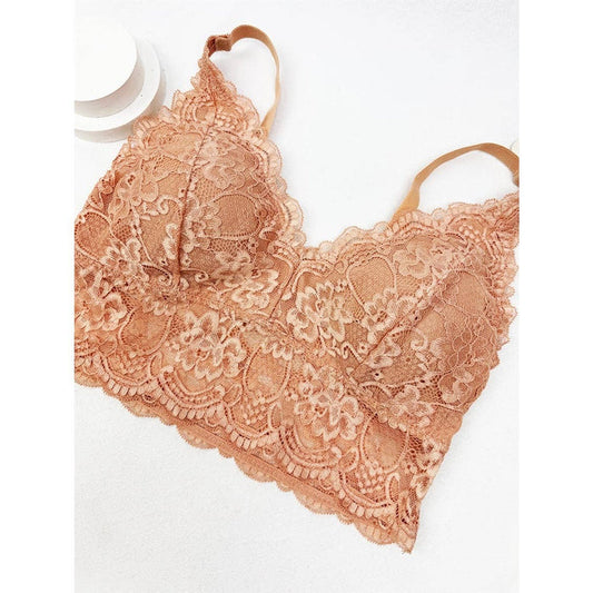 Love and Repeat - Floral Lace Bralette with Adjustable Straps : CAFE CREME / S-M-L-XL(1-2-2-1)