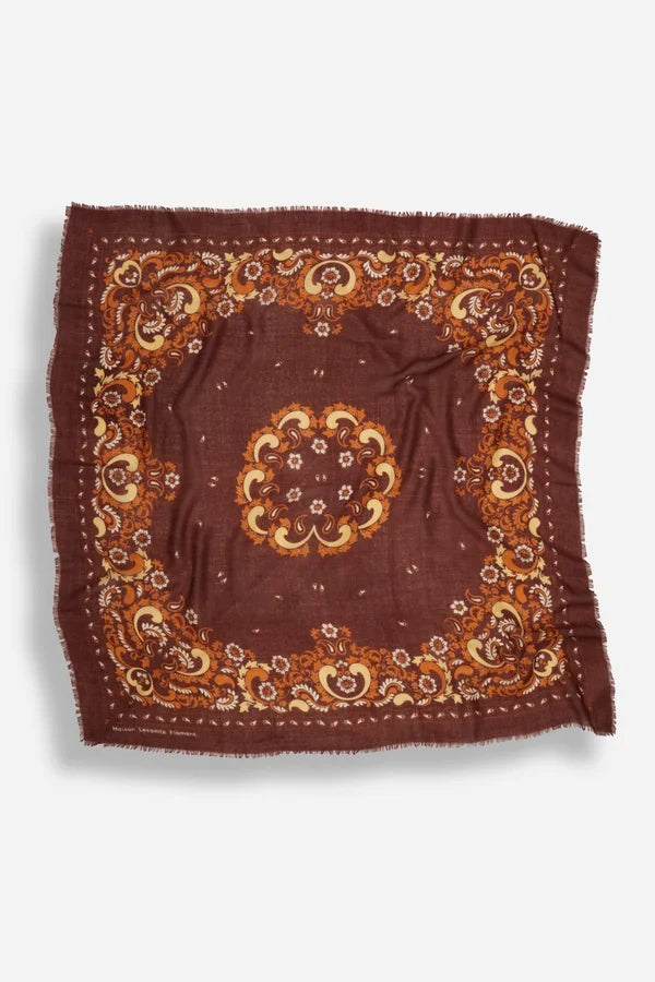 Maison Lecomte Flament – Wool Cashmere Bandana in Chocolate Flowers