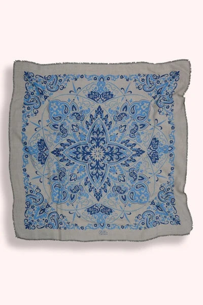 Maison Lecomte Flament – Wool Silk Blend Bandana in Blue Stone