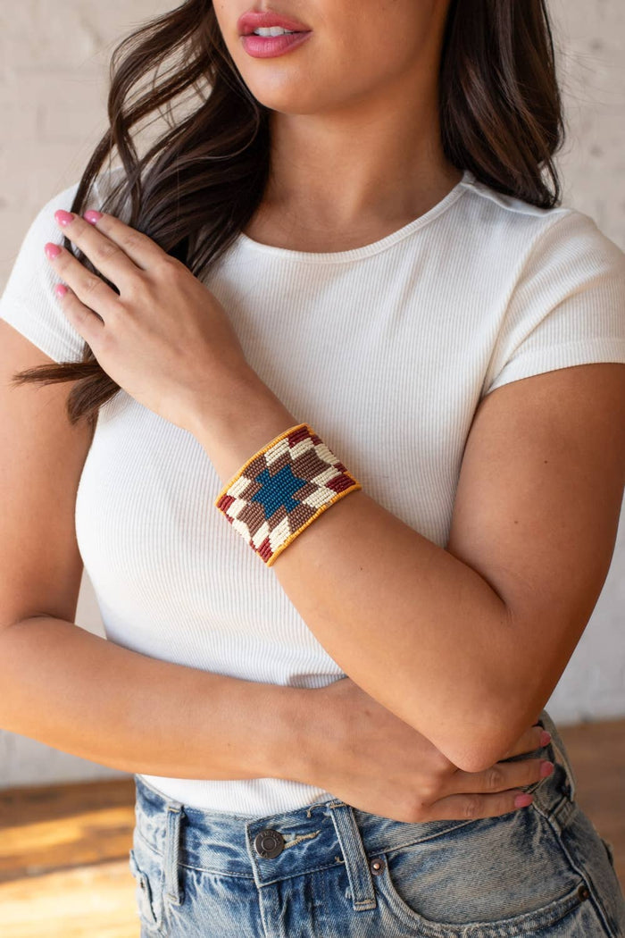 MUSTARD, RUST & CREAM BEADED CUFF