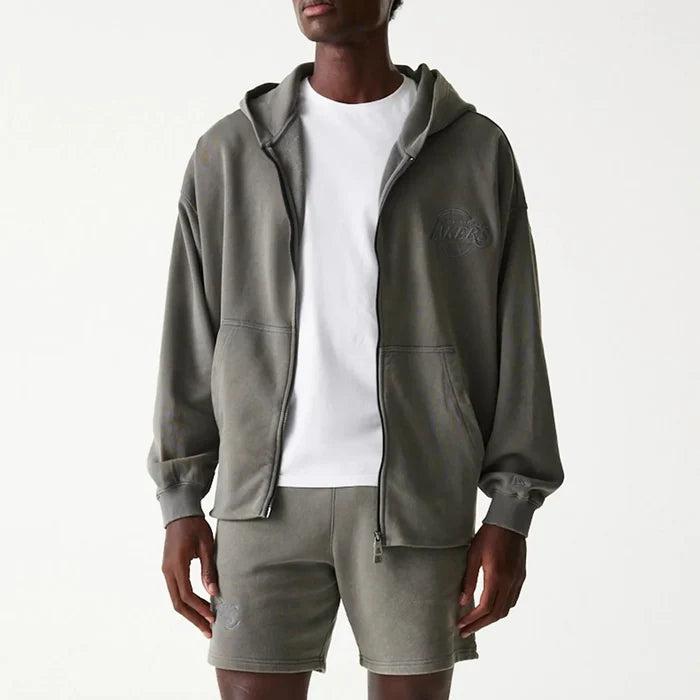 New Era LA Lakers NBA Washed Grey Full Zip Hoodie