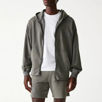 New Era LA Lakers NBA Washed Grey Full Zip Hoodie