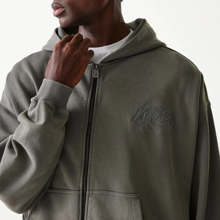 New Era LA Lakers NBA Washed Grey Full Zip Hoodie