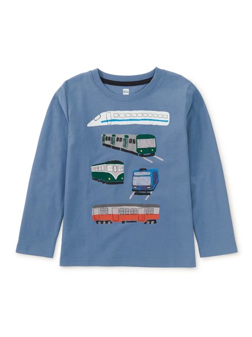 Tea Collection – Long Sleeve Graphic Tee in Trains