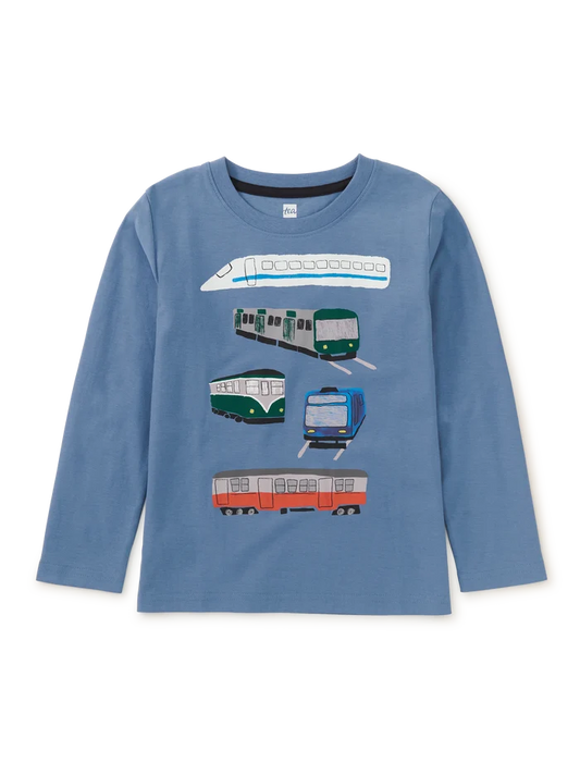 Tea Collection – Long Sleeve Graphic Tee in Trains