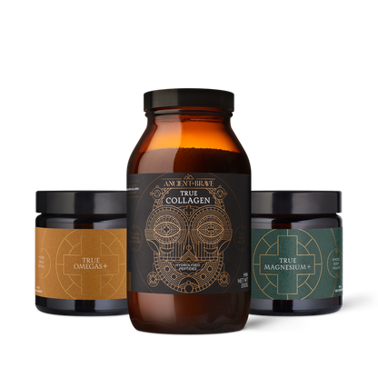 Three supplement jars with labels on a white background