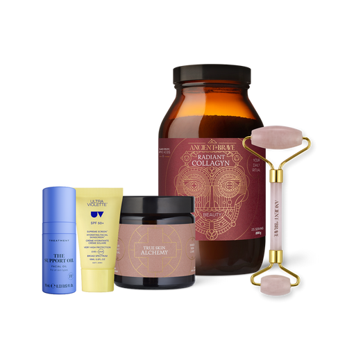 Jar of Radiant Collagyn, True Skin Alchemy, Ultra Violette SPF 50+, The Support Oil and skin roller