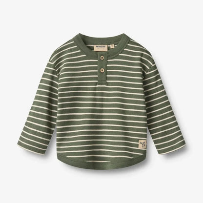 WHEAT – Osvald Long Sleeve Henley Shirt in Green Stripe