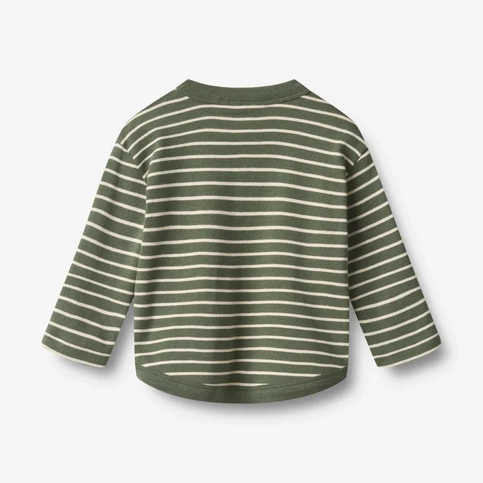 WHEAT – Osvald Long Sleeve Henley Shirt in Green Stripe